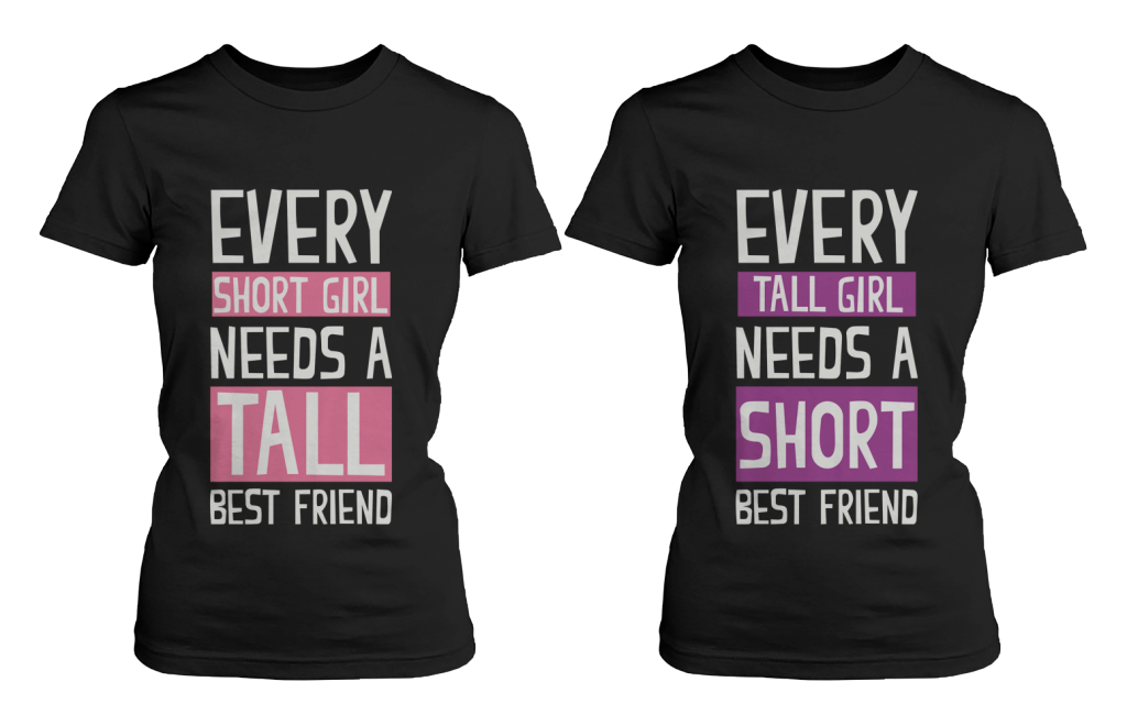 Cute Best Friend Shirts Short and Tall Matching Black Cotton BFF T